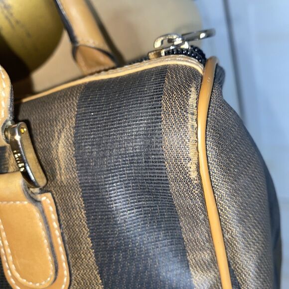 Vintage 80s Fendi Gorgeous Leather Stripe Handbag Purse - Picture 3 of 13